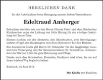 Traueranzeige Edeltraud Amberger