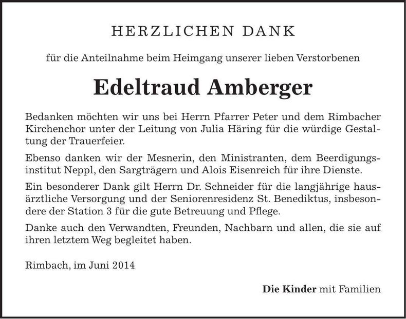 Traueranzeige Edeltraud Amberger