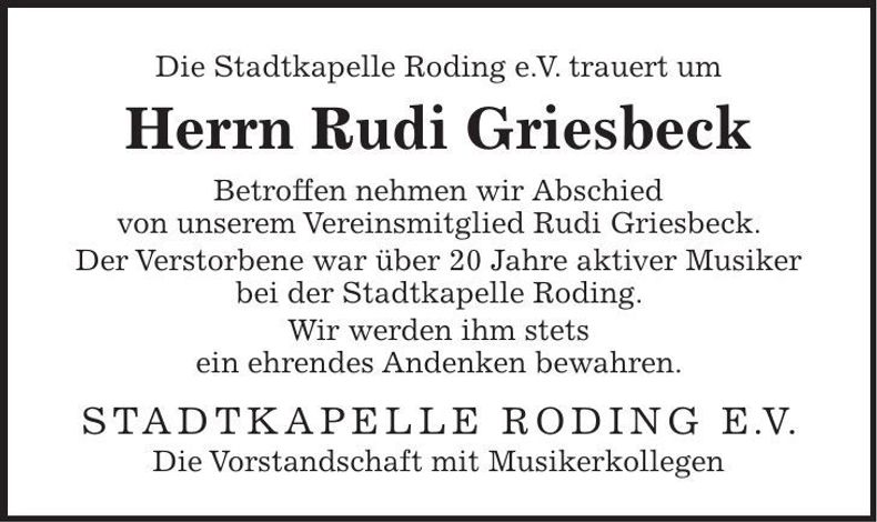 Traueranzeige Rudi Griesbeck