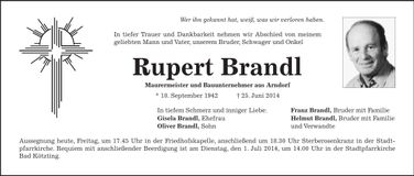 Traueranzeige Rupert Brandl