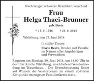 Traueranzeige Helga Thaci-Brunner