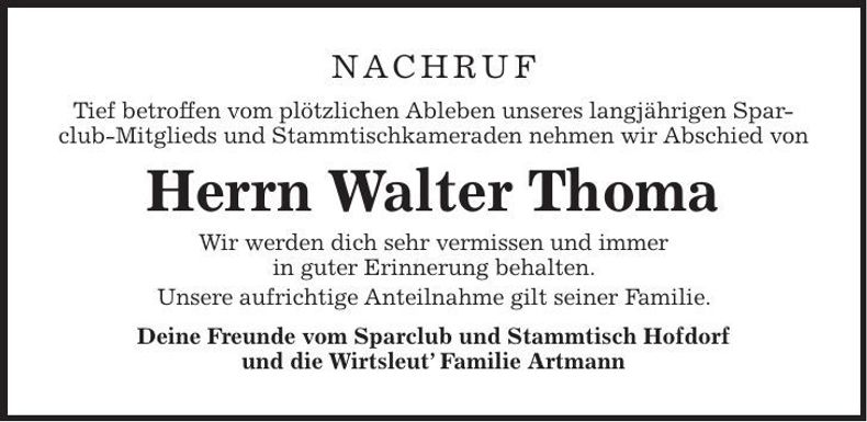 Traueranzeige Walter Thoma