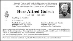 Traueranzeige Alfred Golsch