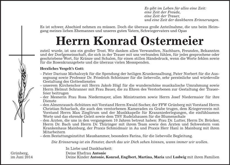 Traueranzeige Konrad Ostermeier