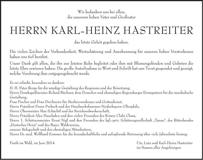 Traueranzeige Karl-Heinz Hastreiter