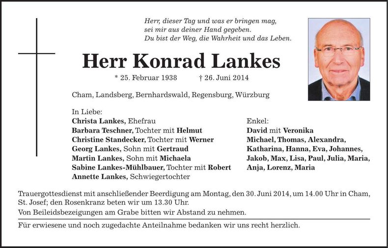 Traueranzeige Konrad Lankes
