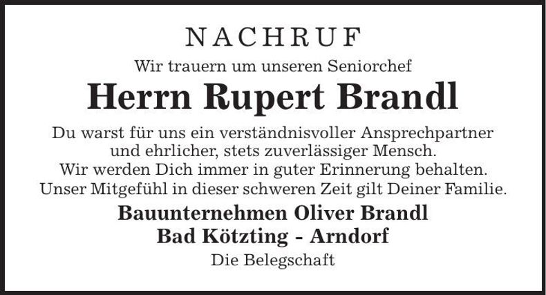 Traueranzeige Rupert Brandl