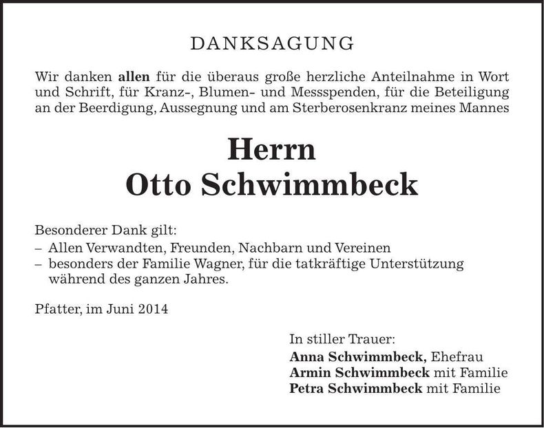 Traueranzeige Otto Schwimmbeck
