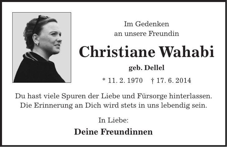 Traueranzeige Christiane Wahabi