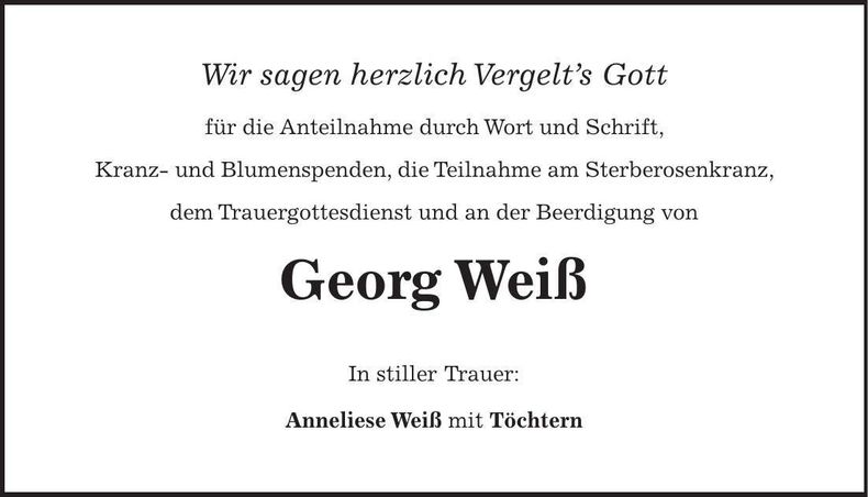 Traueranzeige Georg Weiß