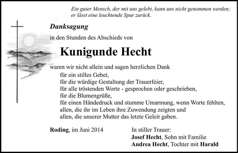 Traueranzeige Kunigunde Hecht