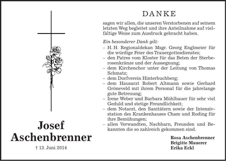 Traueranzeige Josef Aschenbrenner