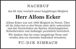Traueranzeige Alfons Ecker