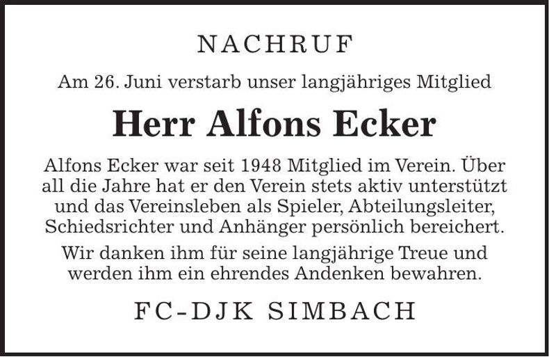 Traueranzeige Alfons Ecker