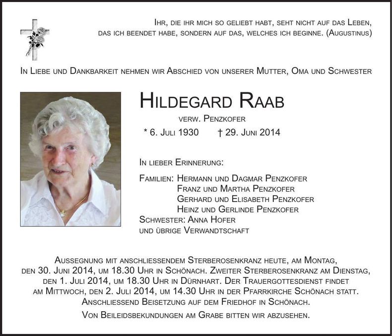 Traueranzeige Hildegard Raab