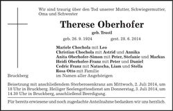 Traueranzeige Therese Oberhofer