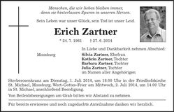 Traueranzeige Erich Zartner