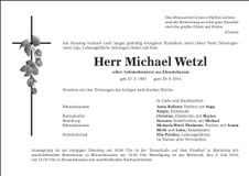 Traueranzeige Michael Wetzl