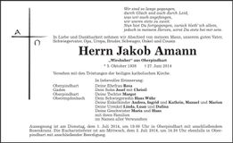Traueranzeige Jakob Amann