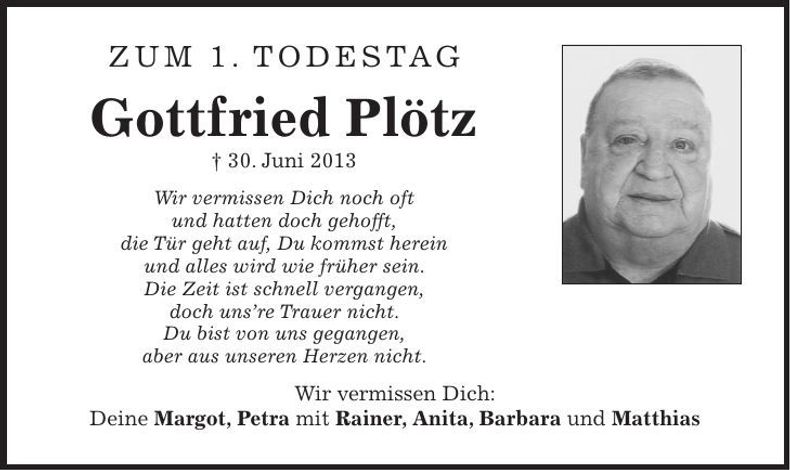 Traueranzeige Gottfried Plötz