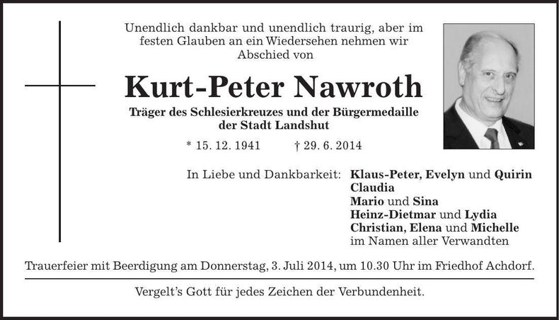 Traueranzeige Kurt-Peter Nawroth