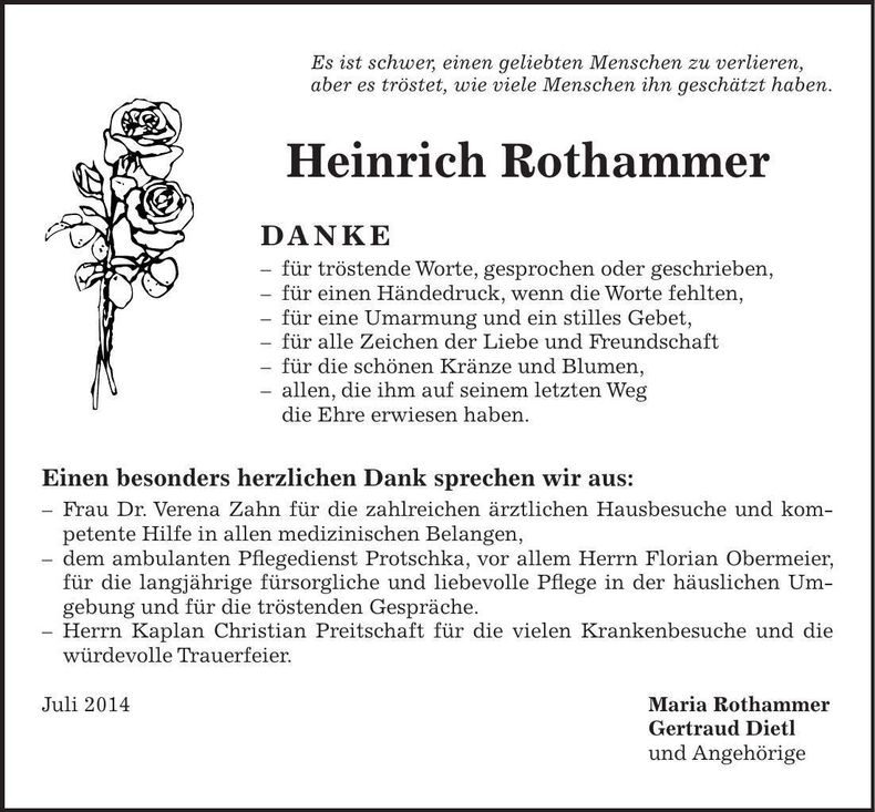 Traueranzeige Heinrich Rothammer