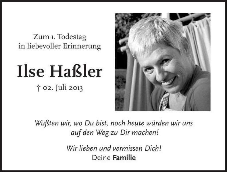 Traueranzeige Ilse Haßler