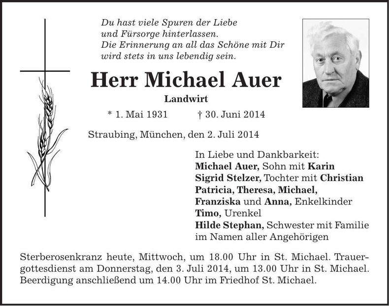 Traueranzeige Michael Auer
