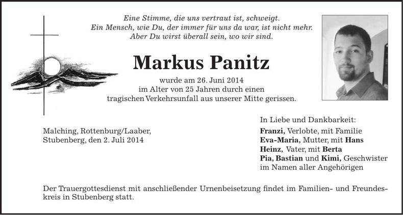 Traueranzeige Markus Panitz