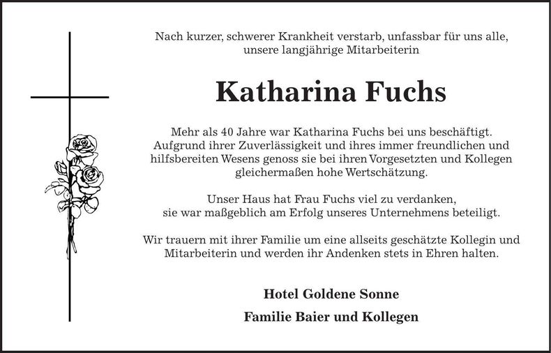 Traueranzeige Katharina Fuchs