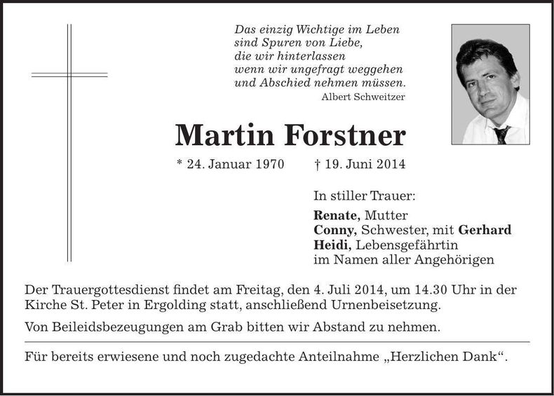 Traueranzeige Martin Forstner