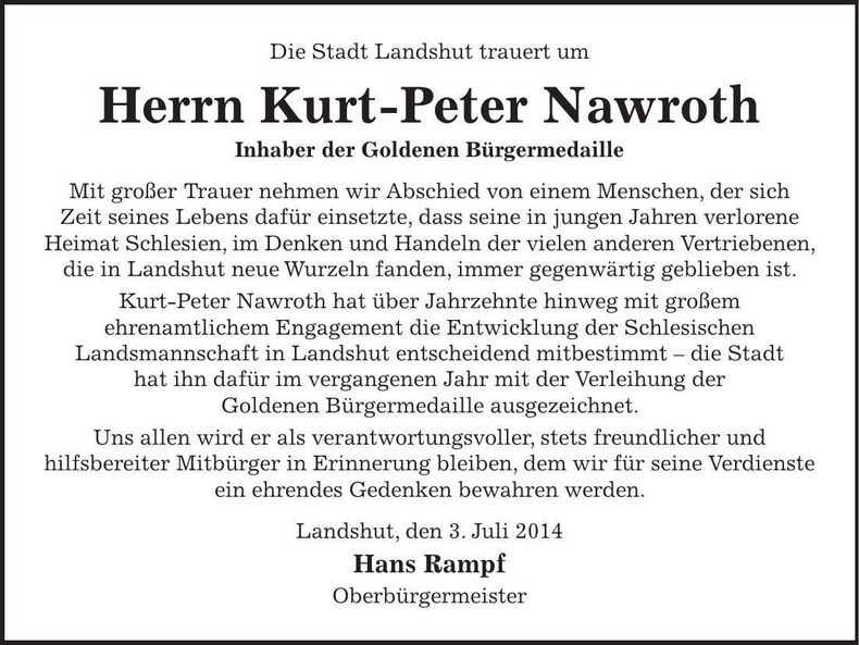 Traueranzeige Kurt-Peter Nawroth