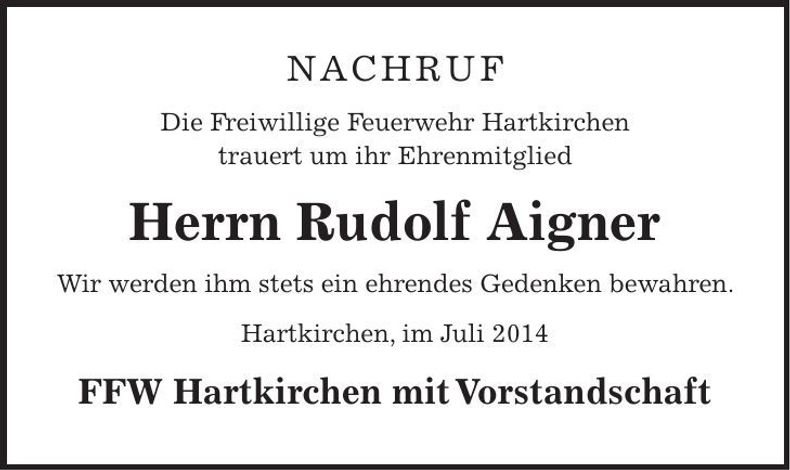 Traueranzeige Rudolf Aigner