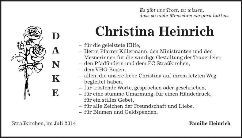 Traueranzeige Christina Heinrich