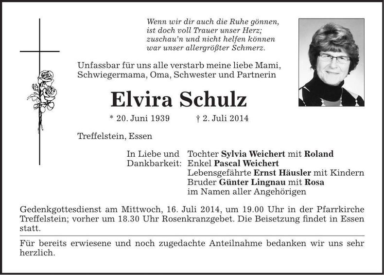 Traueranzeige Elvira Schulz