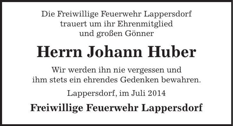 Traueranzeige Johann Huber