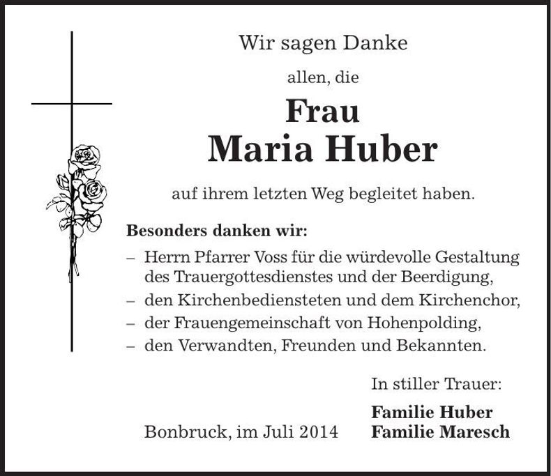 Traueranzeige Maria Huber