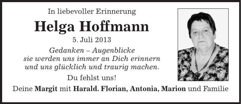 Traueranzeige Helga Hoffmann