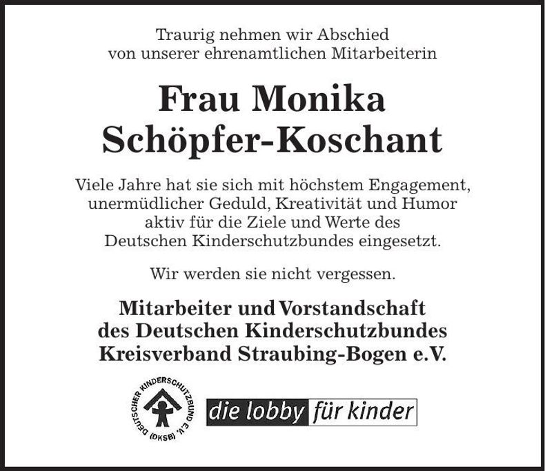 Traueranzeige Monika Schöpfer-Koschant