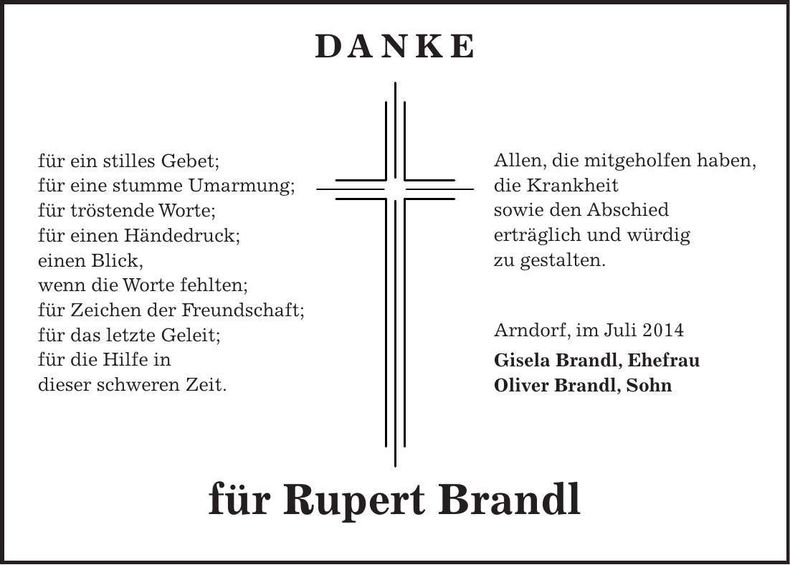 Traueranzeige Rupert Brandl