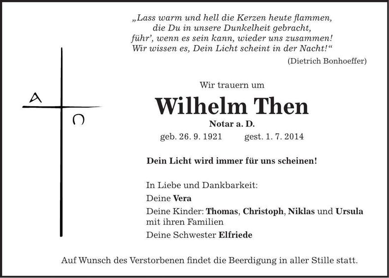 Traueranzeige Wilhelm Then