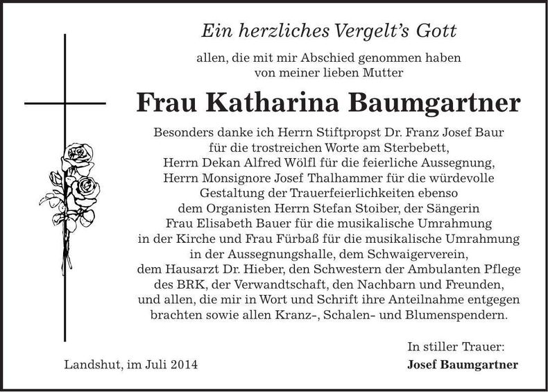 Traueranzeige Katharina Baumgartner