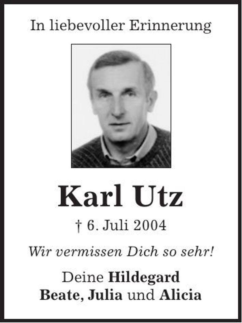 Traueranzeige Karl Utz