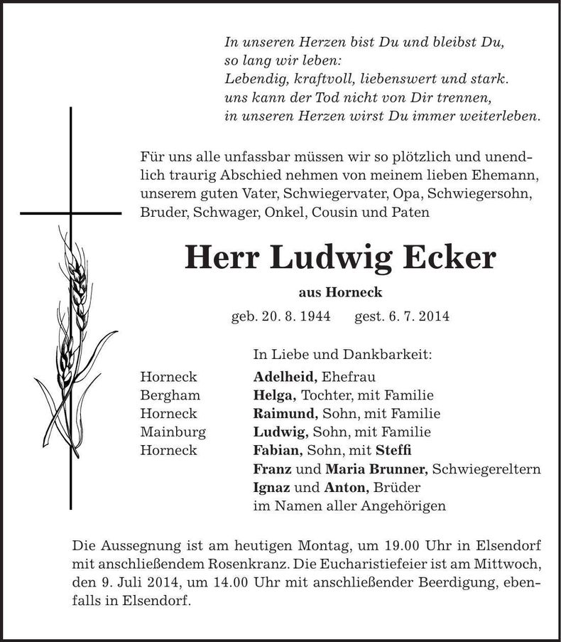 Traueranzeige Ludwig Ecker