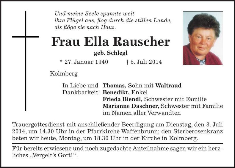 Traueranzeige Ella Rauscher