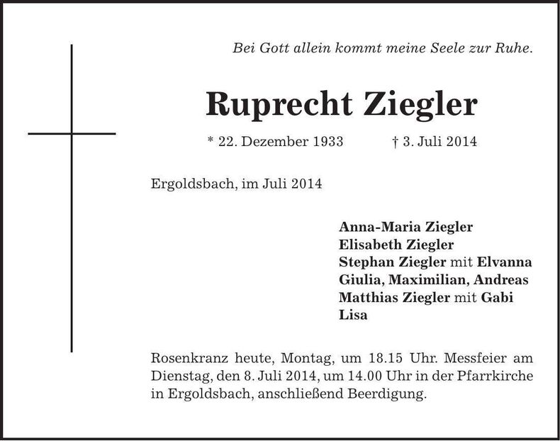 Traueranzeige Ruprecht Ziegler