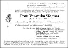 Traueranzeige Veronika Wagner