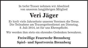 Traueranzeige veri Jäger