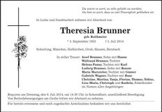Traueranzeige Theresia Brunner