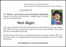Traueranzeige Veri Jäger